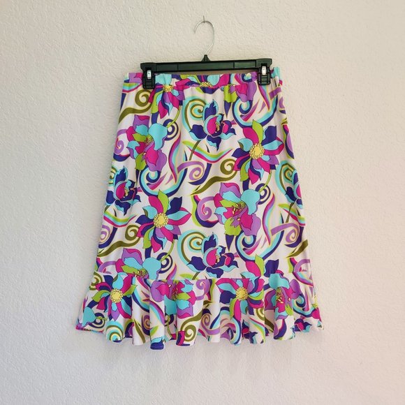 DFA NEW YORK WOMEN Dresses & Skirts - Colorful Floral Knee Length Peplum Skirt Size M